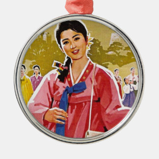 Koreanska damer som bär Hanbok Julgransprydnad Metall
