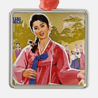 Koreanska damer som bär Hanbok Julgransprydnad Metall