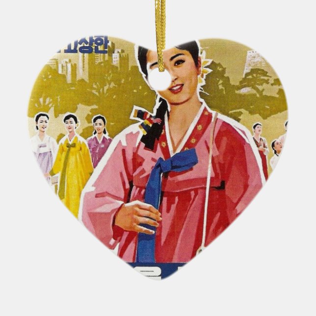 Koreanska damer som ha på sig Hanbok Julgransprydnad Keramik (Framsidan)