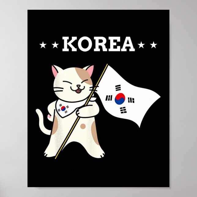 Koreanska Flagga och Kat Sydkorea Poster (Framsidan)
