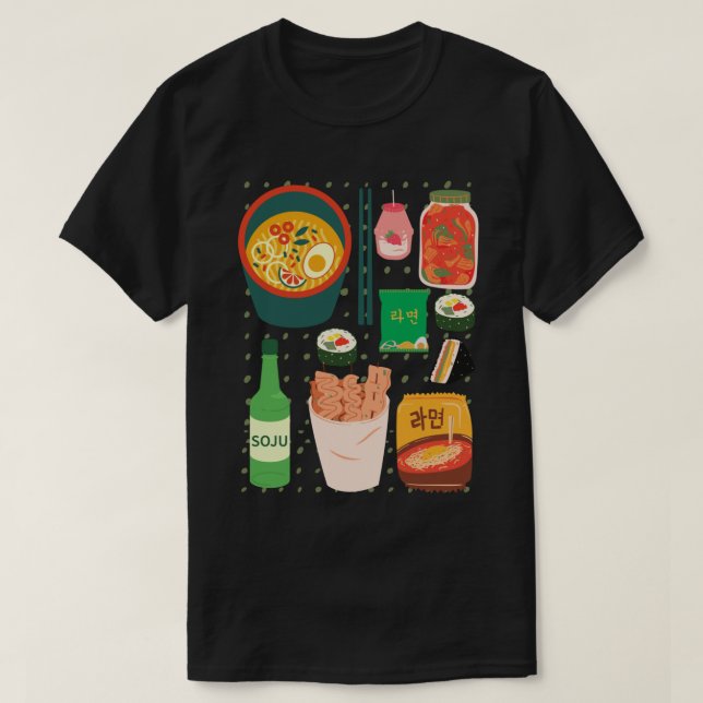 Koreanska Food Tsirt Tee Shirts Godhet Soju Kimchi (Design framsida)