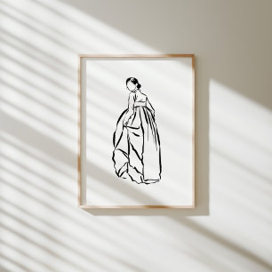 Koreanska Hanbok Woman Bläck Line Art Poster