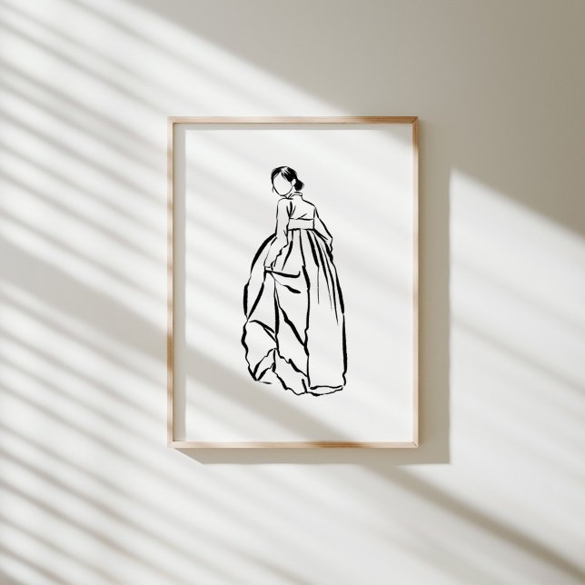 Koreanska Hanbok Woman Bläck Line Art Poster (Skapare uppladdad)