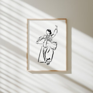 Koreanska Hanbok Woman Drum Dance Bläck Poster