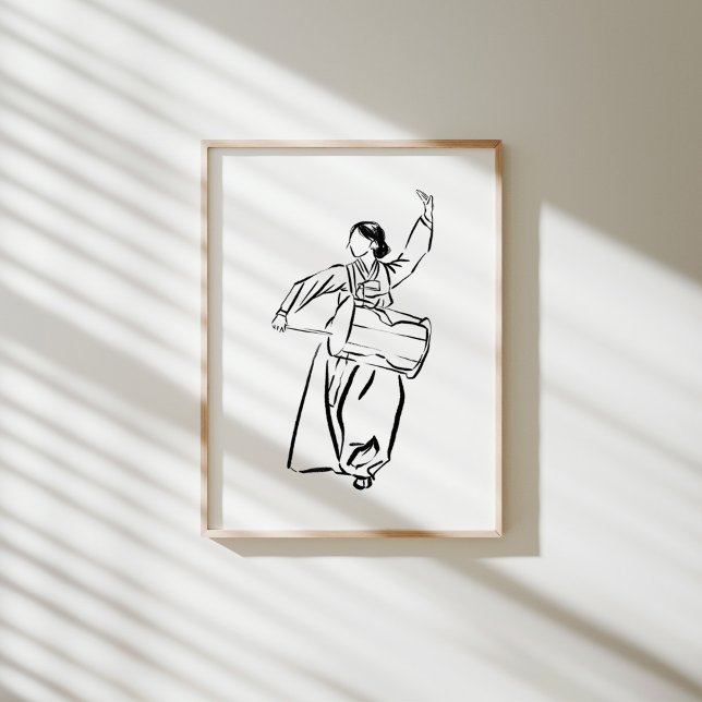 Koreanska Hanbok Woman Drum Dance Bläck Poster (Skapare uppladdad)