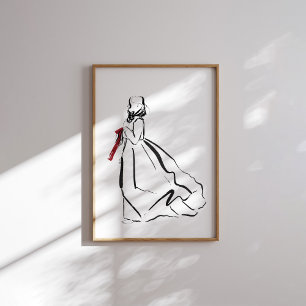 Koreanska hanbokvinnan med Red Ribbon Bläck Poster