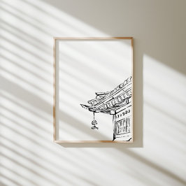 Koreanska Hanok Tak med Vind Chime Bläck Poster