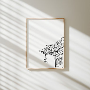 Koreanska Hanok Tak med Vind Chime Bläck Poster