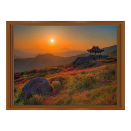 Koreanska hösten Sunset Temple Wood Ram Fototryck