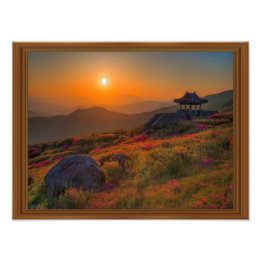 Koreanska hösten Sunset Temple Wood Ram Fototryck