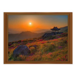Koreanska hösten Sunset Temple Wood Ram Fototryck