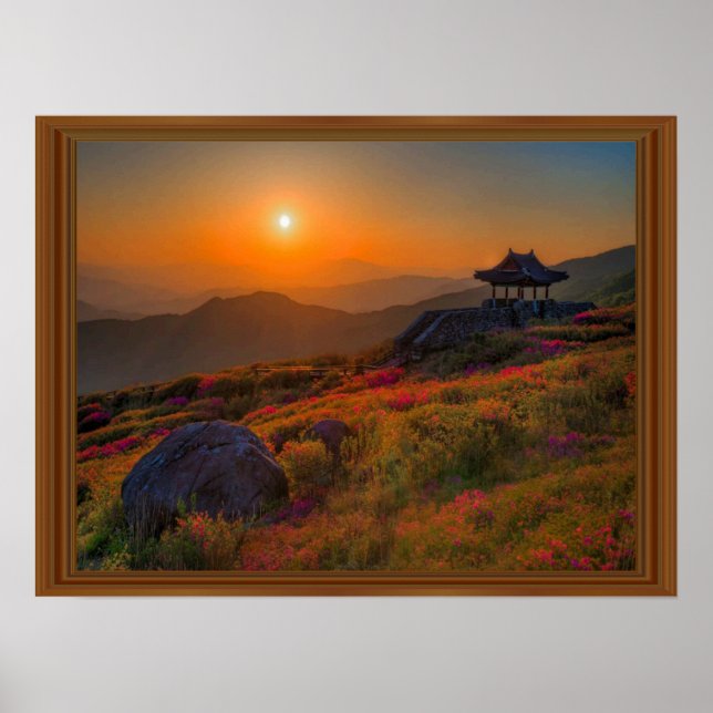 Koreanska hösten Sunset Temple Wood Ram Poster (Framsidan)