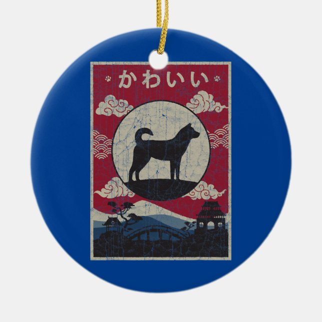 Koreanska Jindo japansk design Kawaii Hund Mamma P Julgransprydnad Keramik (Framsidan)