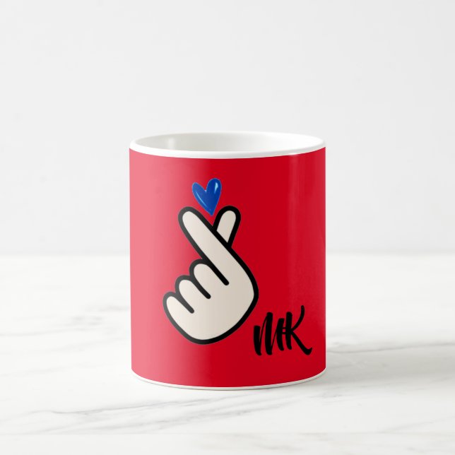 Koreanska K-pop Hand Heart Blue Red Monogram Kaffemugg (Center)