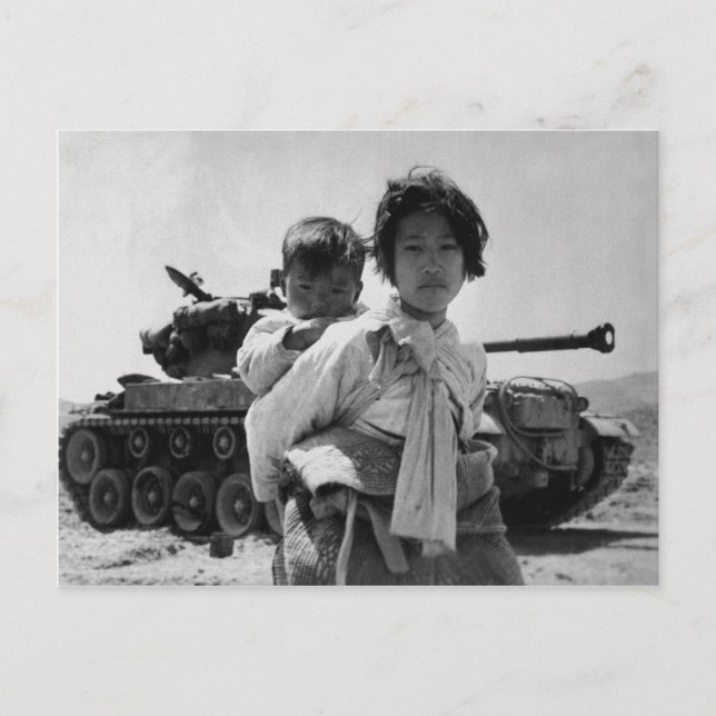 Koreanska Krig-flyktingar med Baby Vykort (Framsida)