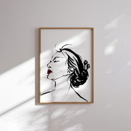Koreanska kvinnoprofilens Bläck Art med Röda Läppa Poster