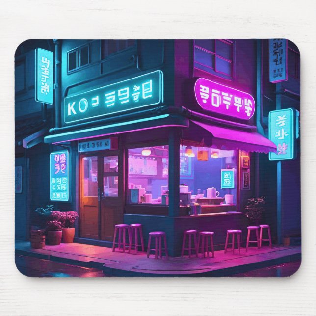 Koreanska Neon Coffee House LoFi Art Musmatta (Framsidan)