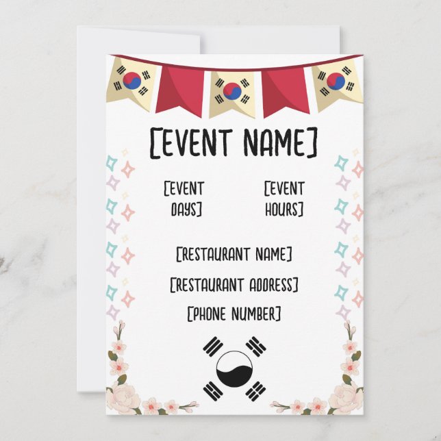 Koreanska restaurangevenemang och invigning inbjudningar (Framsida)