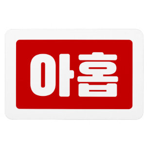 Koreanskt nummer 9 nio 아 홉 【 Ahop 】 Hangul Magnet