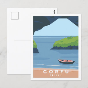 Korfu Greece Berömd Travel Ställe Illustration Vykort