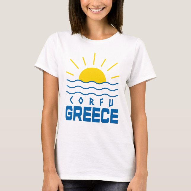 Korfu Grekiska solskenor och Vinkara havskvinnor T Shirt (Framsida)