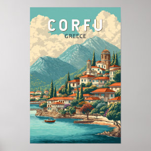 Korfu Grekland Illustration Resa Konst Vintage Poster