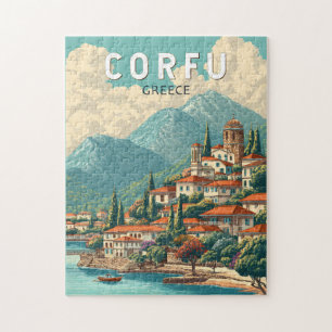 Korfu Grekland Illustration Resa Konst Vintage Pussel