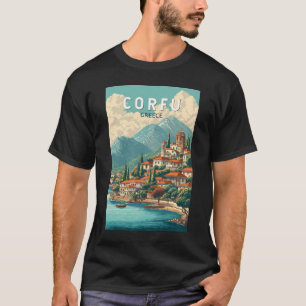 Korfu Grekland Illustration Resa Konst Vintage T Shirt