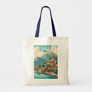 Korfu Grekland Illustration Resa Konst Vintage Tygkasse