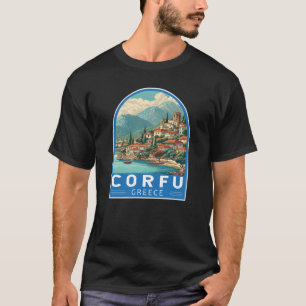 Korfu Grekland Resa Konst Emblem T Shirt