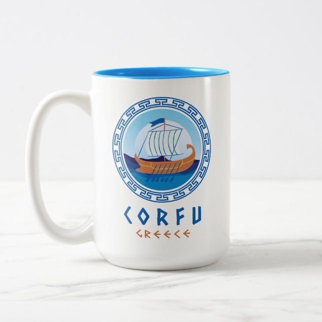 Korfu, Greklands grekiska Frakt Design Två-Tonad Mugg (Vänster)