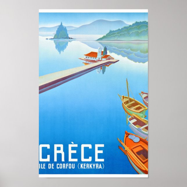 Korfu, Greklands Vintage resor Poster återställd (Framsidan)