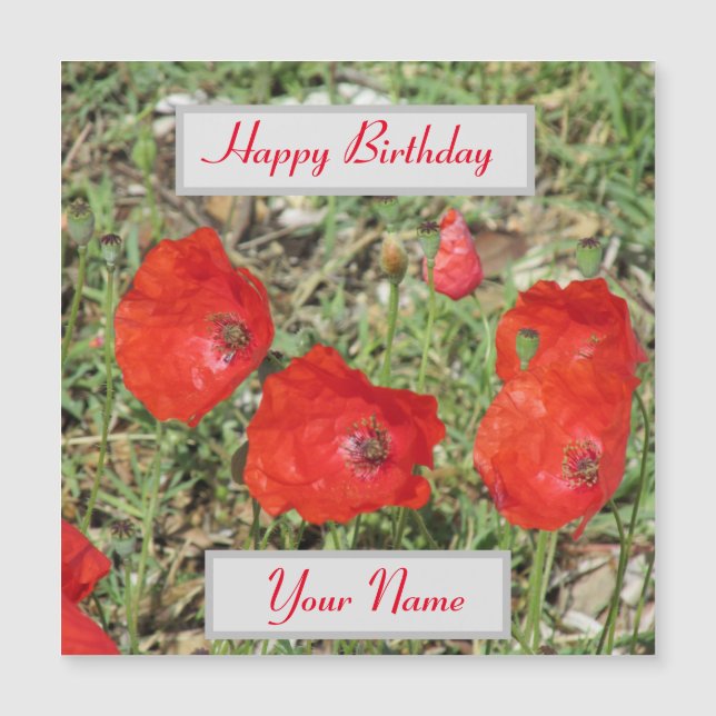 Korfu Red Poppies Magnetic Birthday Card (Framsida)