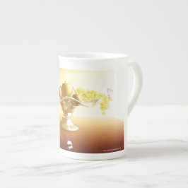 Korg av glas med frukter och fjäril benporslin mugg
