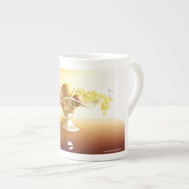 Korg av glas med frukter och fjäril benporslin mugg (Framsida höger)