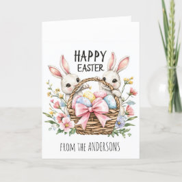 Korg full med ägg och två kaniner helgkort