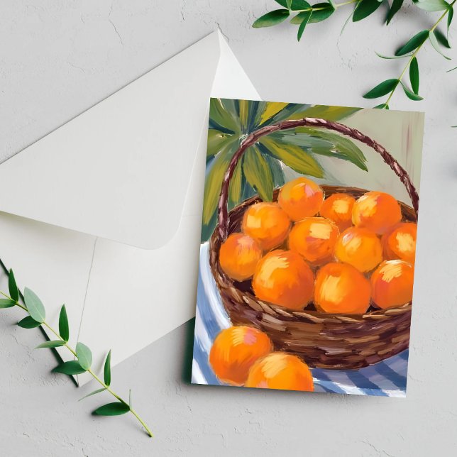 Korg med apelsiner frukt citrus målning kort (Skapare uppladdad)