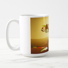 Korg med glas med frukter och fjäril kaffemugg