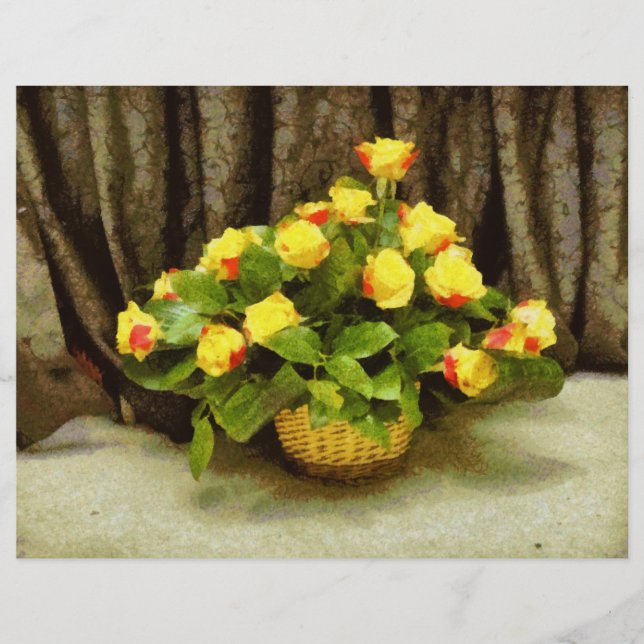 Korg med gula rosor målning reklamblad (Framsidan)