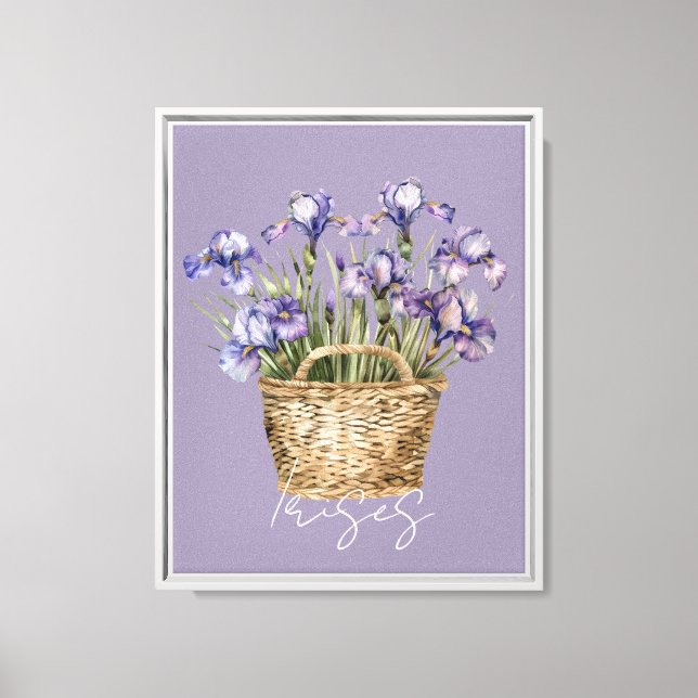 Korg med lila irisblommor canvastryck (Framsida)