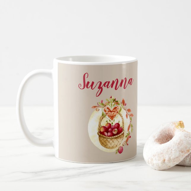 Korg med röda äpplen från hösten kaffemugg (Med munk)