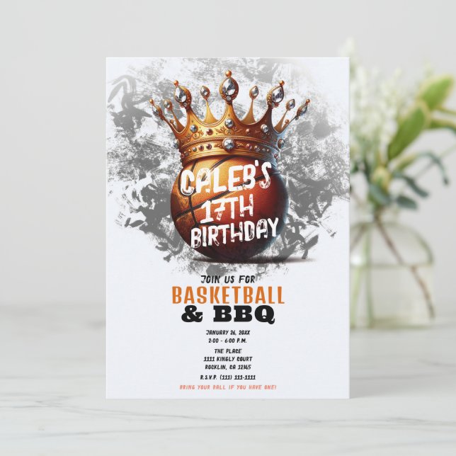 Korgbasketboll Guld Krona Helbild Bakgrund Födelse Inbjudningar (Stående Fram)