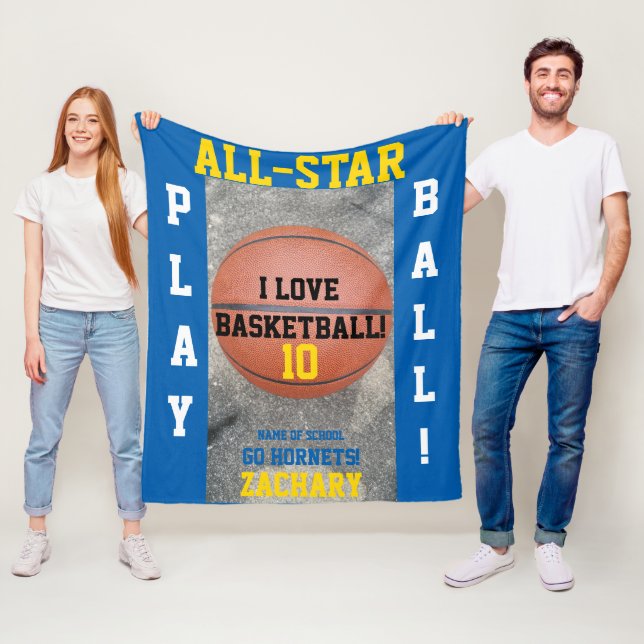 Korgboll Medelblå Lag Spelar Namn Fleecefilt (På plats)