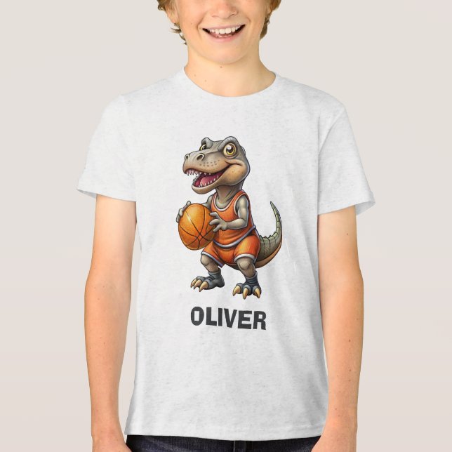 Korgbollspelare Söt Dinosaurie T Shirt (Framsida)