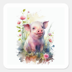 Korgfästet Baby Pig Square Fyrkantigt Klistermärke