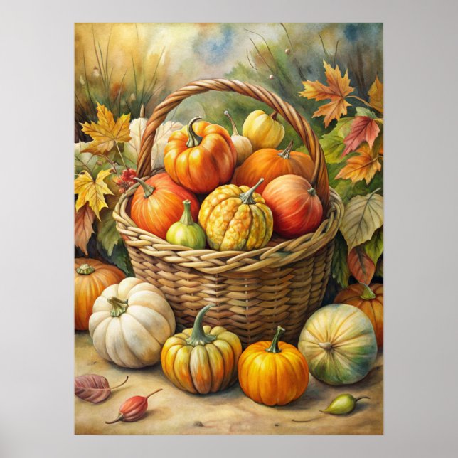 Korgfläta korg med pumpor höst poster (Framsidan)