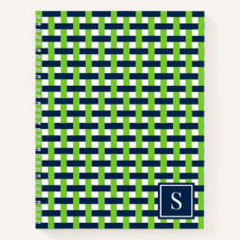 Korgfläta Preppy – Marinblå & Lime Monogram
