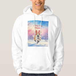 Korgi Reindeer, julklare som leapade i snö Hoodie