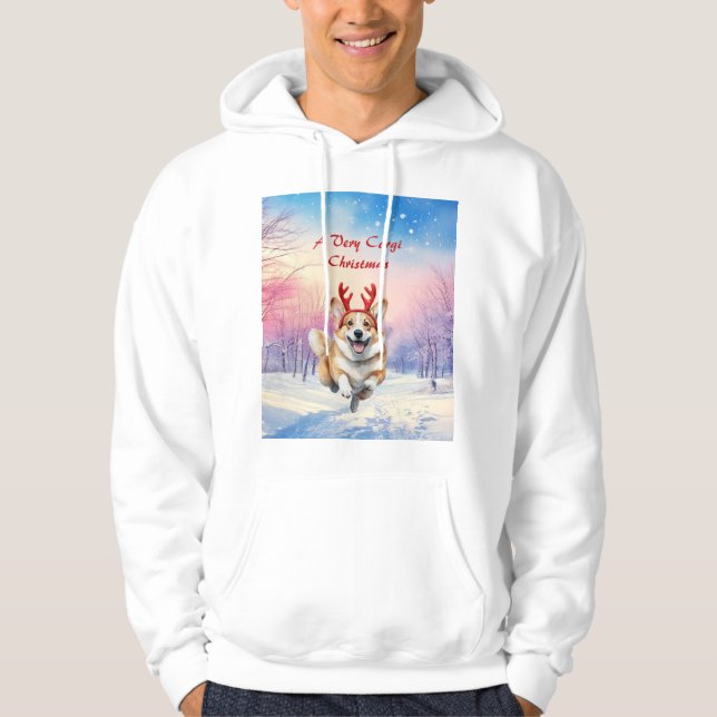 Korgi Reindeer, julklare som leapade i snö Hoodie (Framsida)
