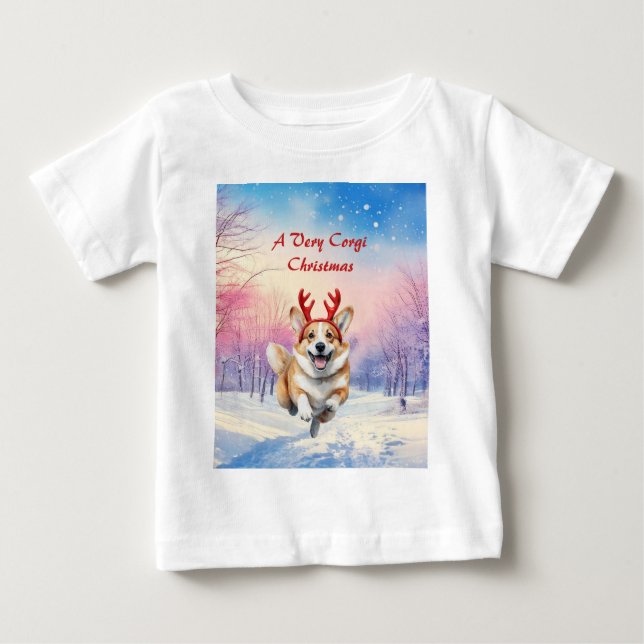 Korgi Reindeer, julklare som leapade i snö T Shirt (Framsida)